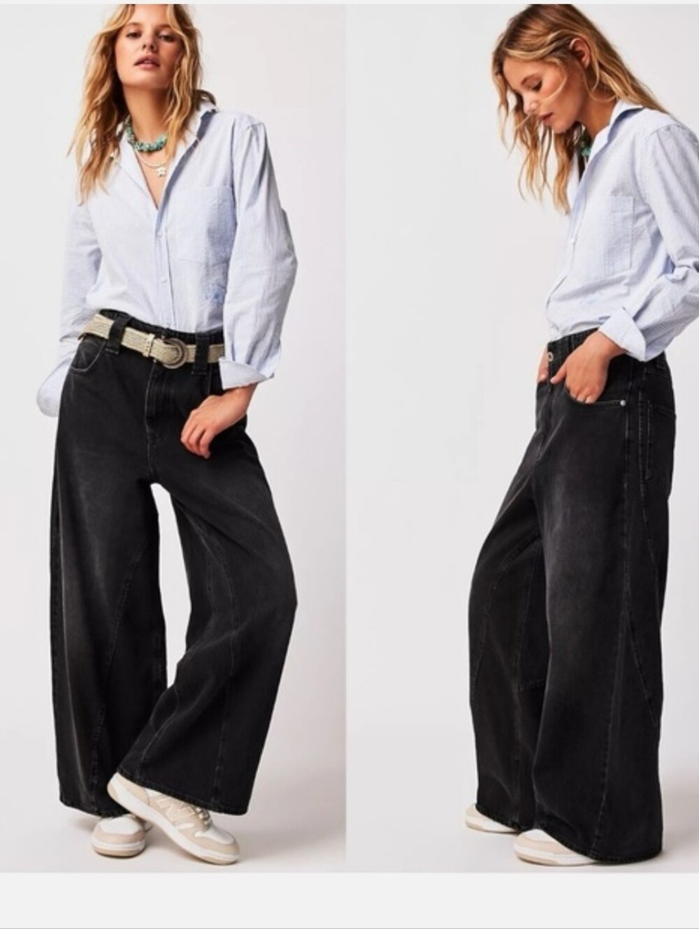 Free People we the free Chill Vibes Dropped Washed Black Wide Leg Jean
